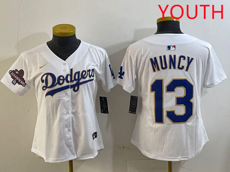Youth Los Angeles Dodgers #13 Muncy White Gold Game 2025 Nike MLB Jersey style 2->youth mlb jersey->Youth Jersey